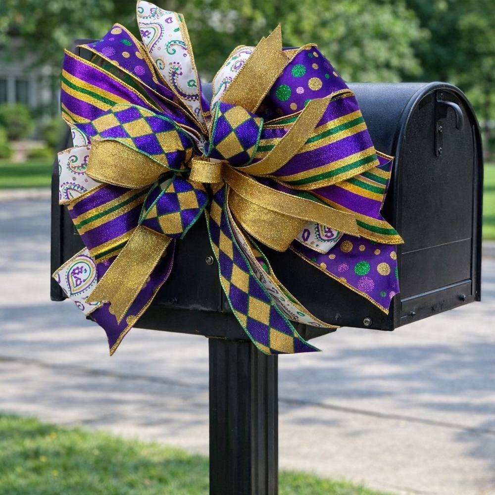 Vibrant Gold and Purple Party Bow, Mardi Gras bow
